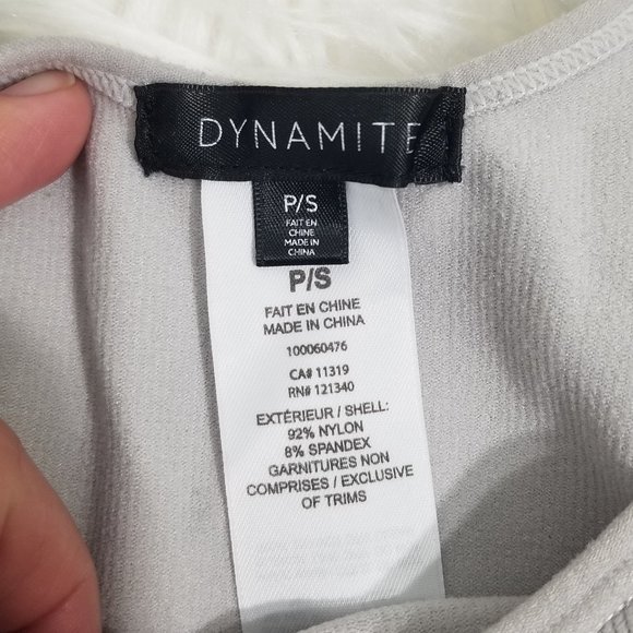 Dynamite | Light Gray Long Sleeve Scoop Neck Cropped Shirt Top S - Picture 2 of 6